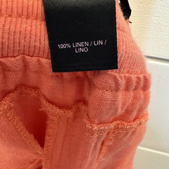 Victoria Secret Linen Pants Size 8 Orange Drawstring Pockets Cuffed 30"L Beach - Picture 8 of 9